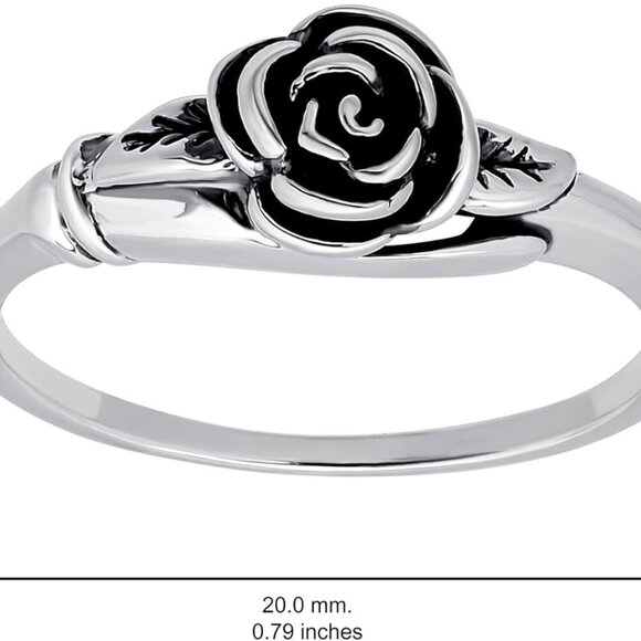 925 Sterling Silver Oxidized Flower Leaves Rose Blooming Branch High Polish Tarn - Picture 6 of 6